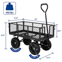 BILT HARD 400 lbs 10" Flat Free Tires Steel Garden Cart with 180° Rotating Handle and Removable Sides, 4 Cu.Ft Capacity Utility Heavy Duty Garden Carts and Wagons