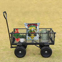 BILT HARD 400 lbs 10" Flat Free Tires Steel Garden Cart with 180° Rotating Handle and Removable Sides, 4 Cu.Ft Capacity Utility Heavy Duty Garden Carts and Wagons