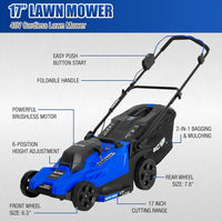 BILT HARD 40V 17" Brushless Cordless Lawn Mower with 2-in-1 12" String Trimmer/Edger and Leaf Blower Combo Set