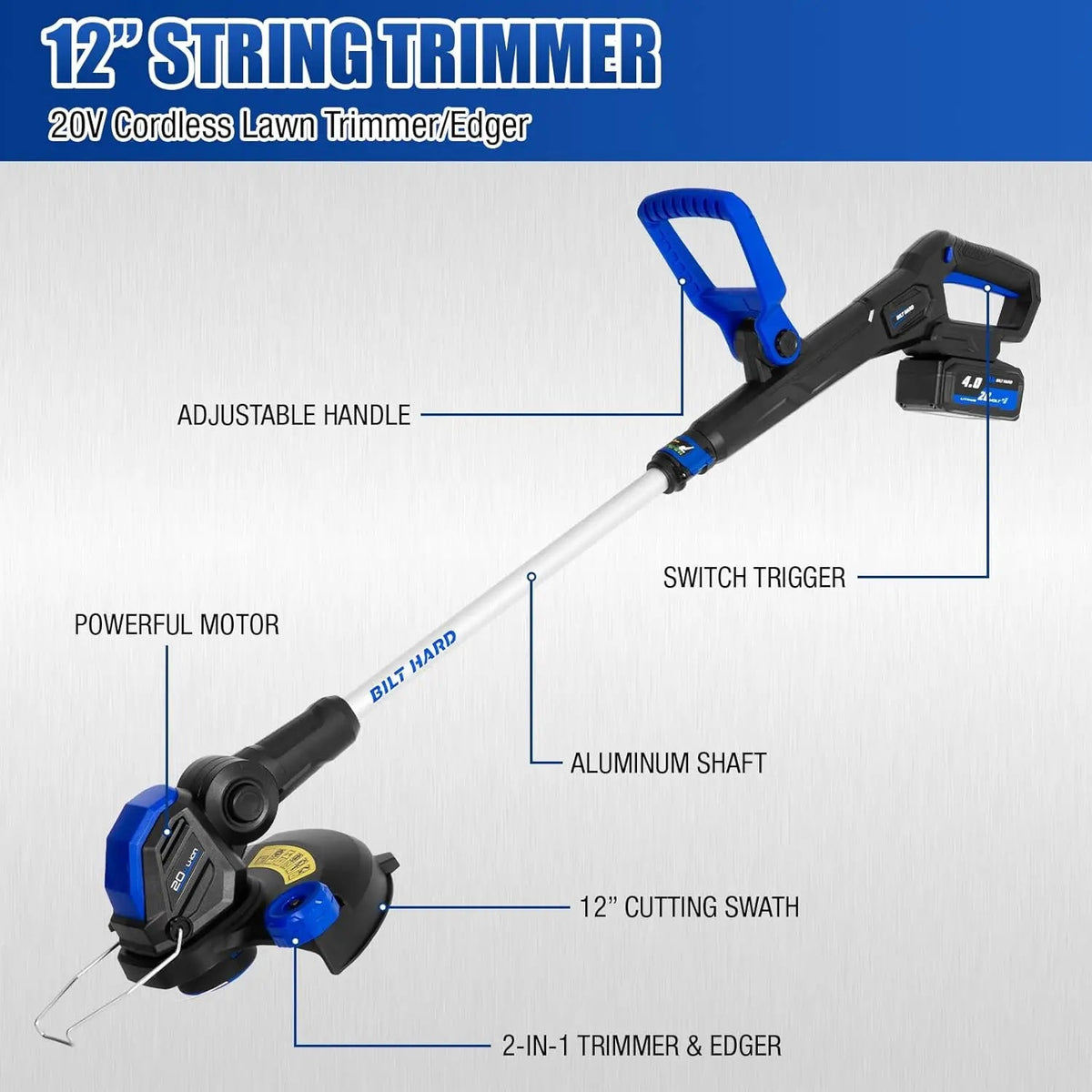 BILT HARD 40V 17" Brushless Cordless Lawn Mower with 2-in-1 12" String Trimmer/Edger and Leaf Blower Combo Set