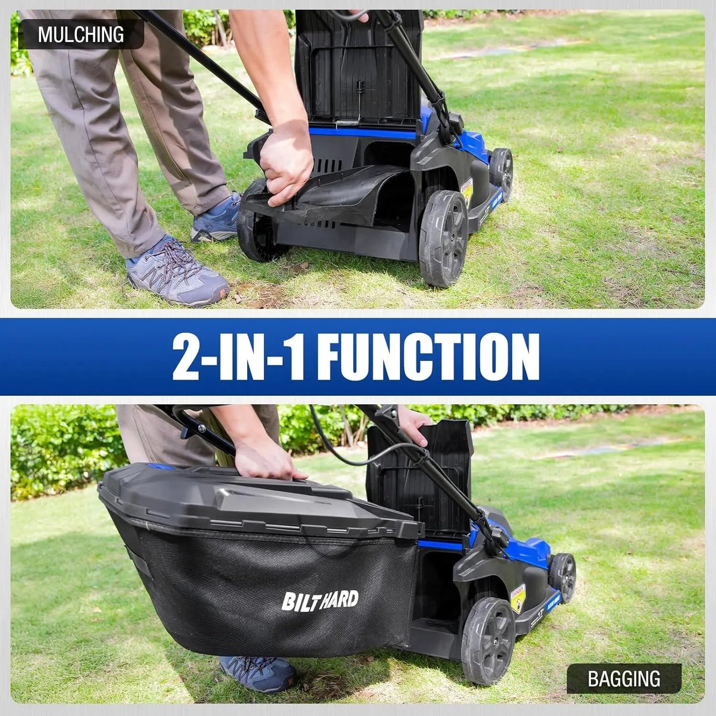 BILT HARD 40V Cordless Lawn Mower – 17" Brushless Mower with Mulch & Bag Options, 6 Height Settings, Includes 2×4.0Ah Batteries & Dual Charger