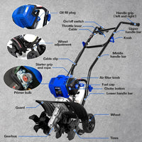 BILT HARD 16" Gas Garden Tiller – 46cc 4-Cycle Engine, 6 Steel Tines, Adjustable Wheels & Cushioned Handles for Easy Tilling & Weeding