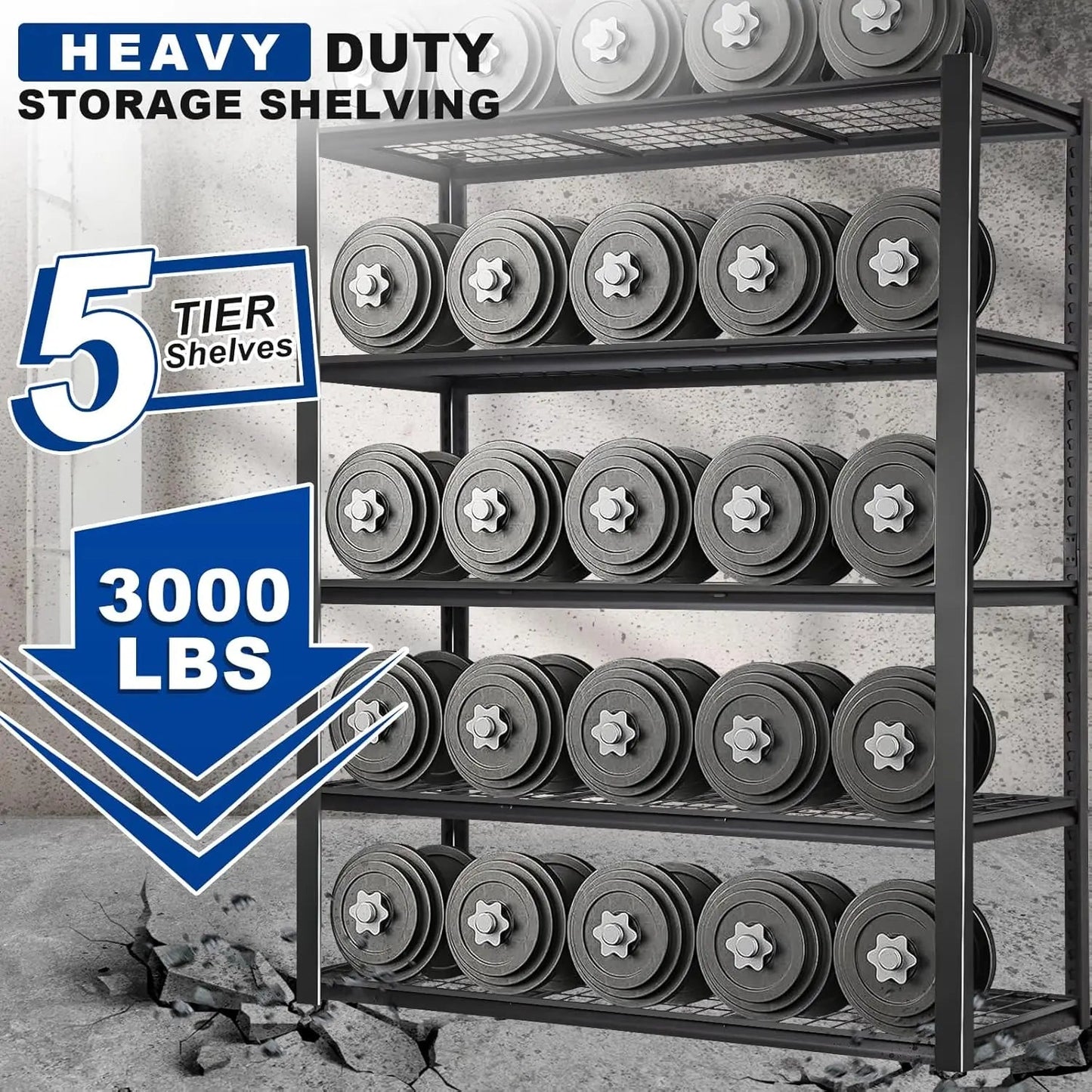 BILT HARD 48" W x 24" D Garage Shelving 3000 LBS, 72" H Storage Shelves, Heavy Duty 5-Tier Metal Shelving Units with Adjustable Shelf, Steel Wire Utility Shelving