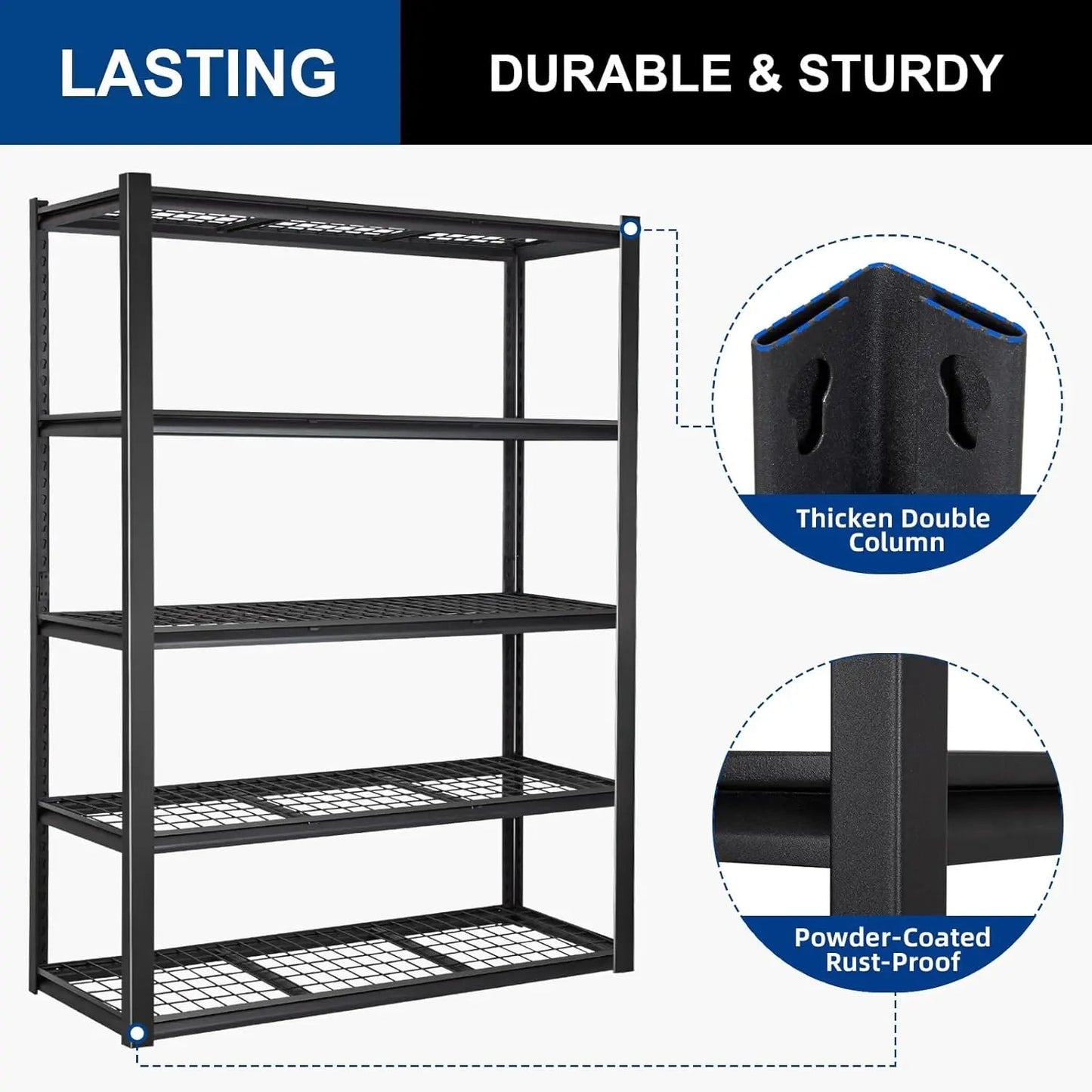 BILT HARD 48" W x 24" D Garage Shelving 3000 LBS, 72" H Storage Shelves, Heavy Duty 5-Tier Metal Shelving Units with Adjustable Shelf, Steel Wire Utility Shelving