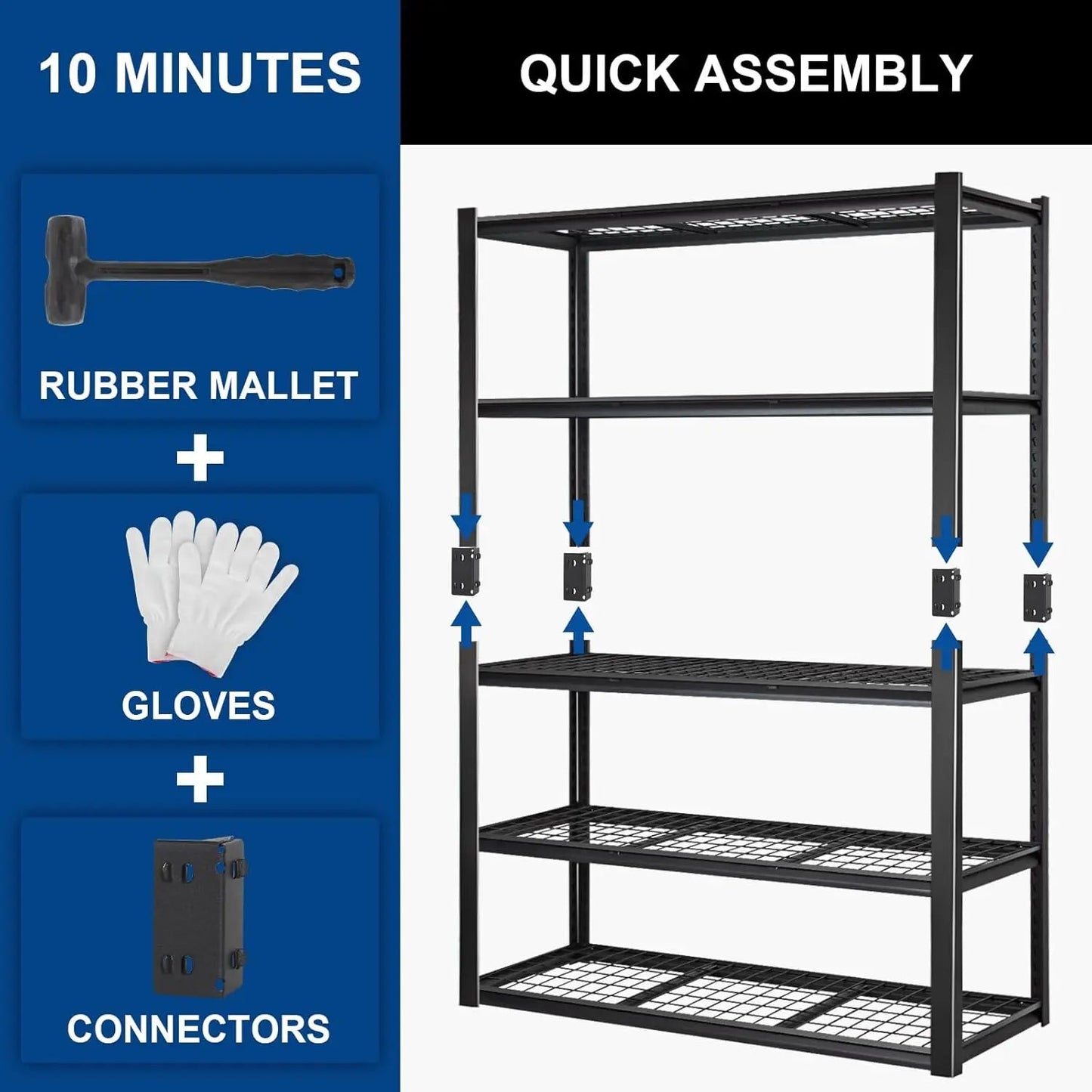 BILT HARD 48" W x 24" D Garage Shelving 3000 LBS, 72" H Storage Shelves, Heavy Duty 5-Tier Metal Shelving Units with Adjustable Shelf, Steel Wire Utility Shelving