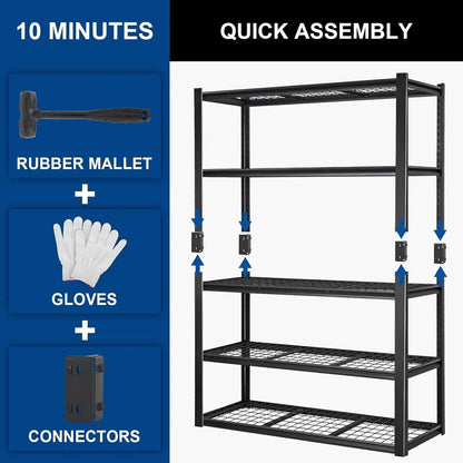 BILT HARD 48" W x 24" D Garage Shelving 3000 LBS, 72" H Storage Shelves, Heavy Duty 5-Tier Metal Shelving Units with Adjustable Shelf, Steel Wire Utility Shelving