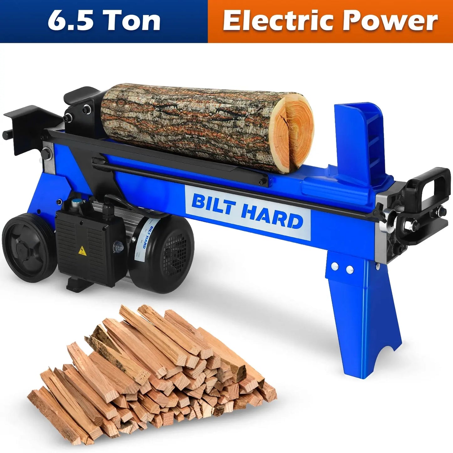BILT HARD 6.5-Ton Electric Log Splitter – 15Amp Hydraulic Motor, Splits Logs up to 20.5", Great for Home Use & Seniors
