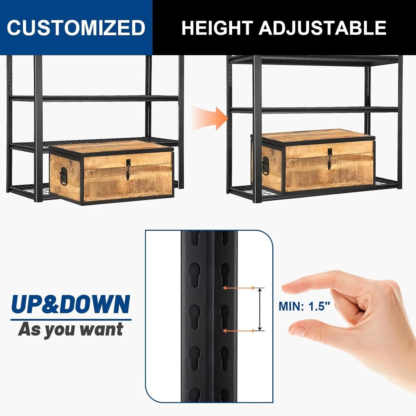 BILT HARD 60" W Garage Shelving 3300 LBS, 72" H x 18" D Storage Shelves, Heavy Duty 5-Tier Metal Shelving Units with Adjustable Shelf, Steel Wire Utility Shelving