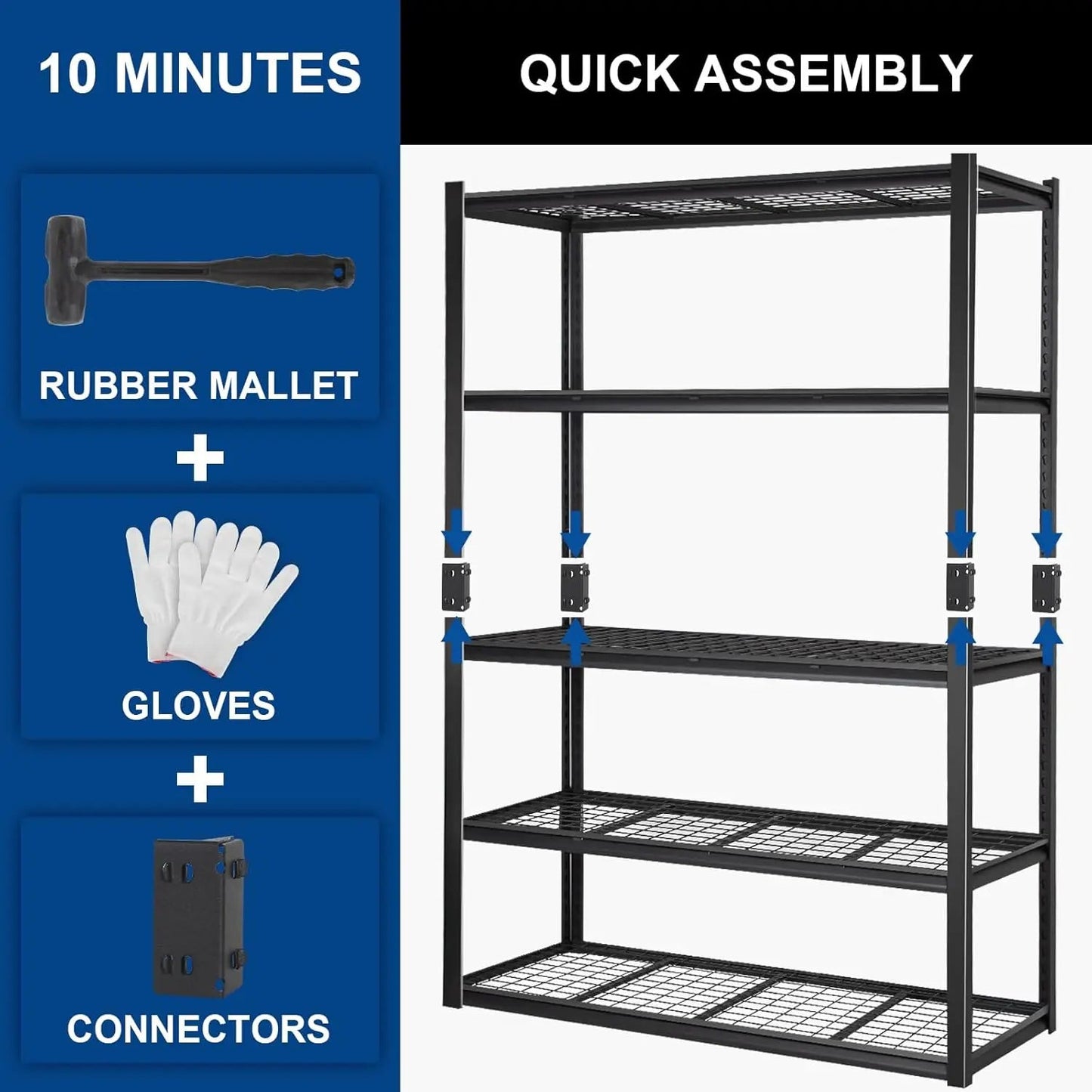 BILT HARD 60" W Garage Shelving 3300 LBS, 72" H x 18" D Storage Shelves, Heavy Duty 5-Tier Metal Shelving Units with Adjustable Shelf, Steel Wire Utility Shelving