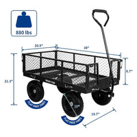 BILT HARD 880lbs Steel Garden Cart, Heavy Duty 4 CuFt Wagon with 10In Flat Free Tires, 180 Degree Rotating Handle & Removable Sides