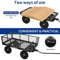 BILT HARD 880lbs Steel Garden Cart, Heavy Duty 4 CuFt Wagon with 10In Flat Free Tires, 180 Degree Rotating Handle & Removable Sides