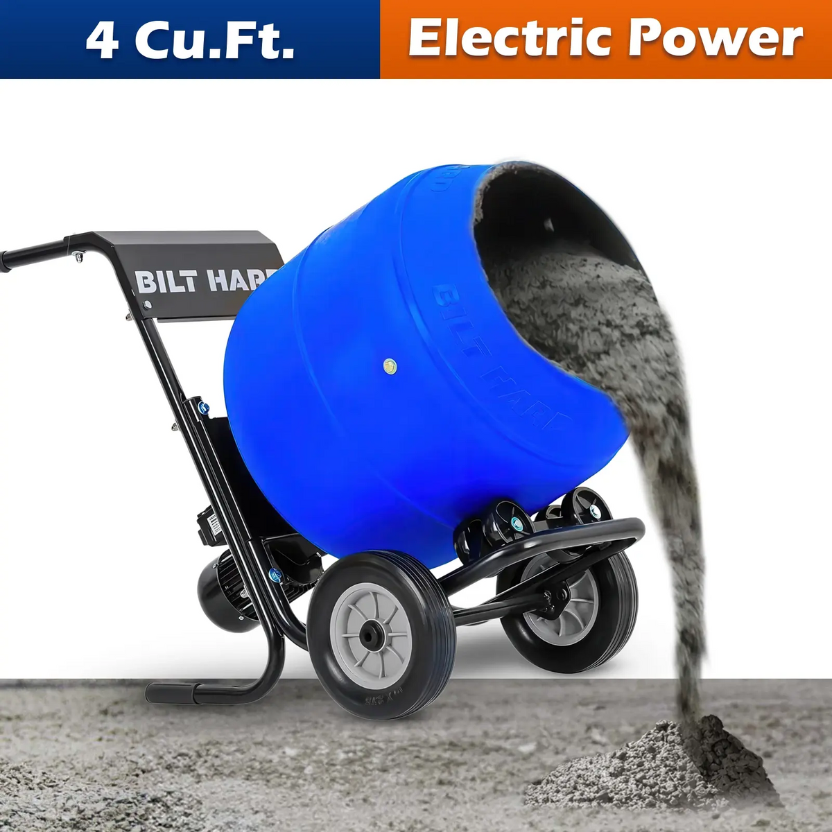 BILT HARD 4 Cu. Ft. Poly Drum Cement Mixer – Portable & Heavy-Duty