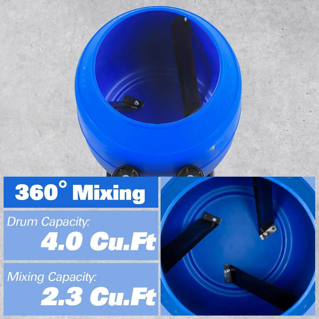 BILT HARD 4 Cu. Ft. Poly Drum Cement Mixer – Portable & Heavy-Duty