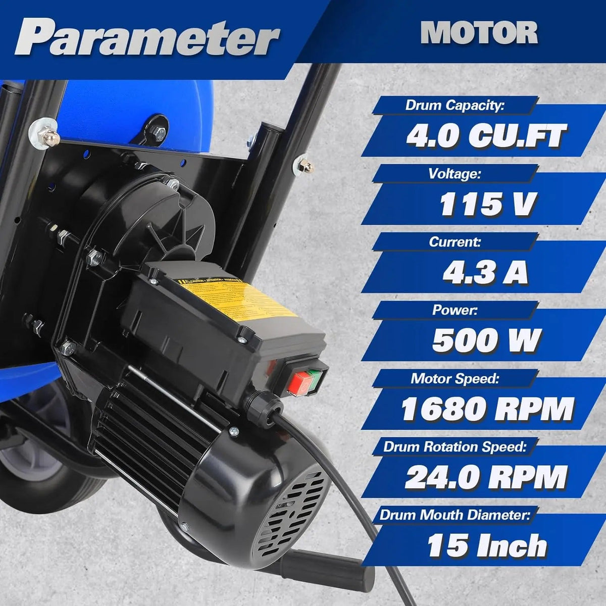 BILT HARD 4 Cu. Ft. Poly Drum Cement Mixer – Portable & Heavy-Duty