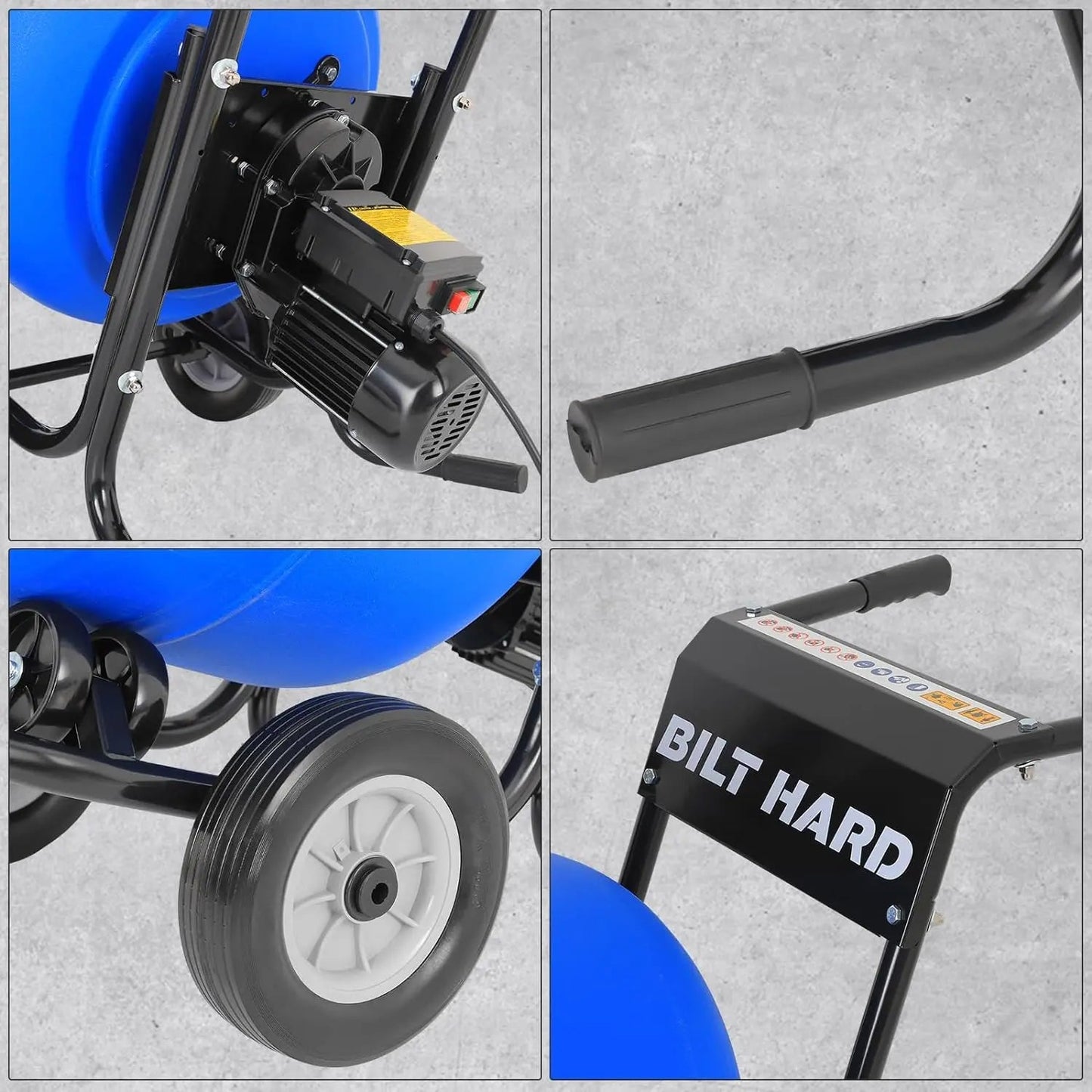 BILT HARD 4 Cu. Ft. Poly Drum Cement Mixer – Portable & Heavy-Duty