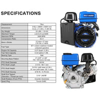 79cc 2 HP Gas Engine, Gas Motor EPA & CARB Certified, 4 Stroke OHV Horizontal Shaft with Recoil Start