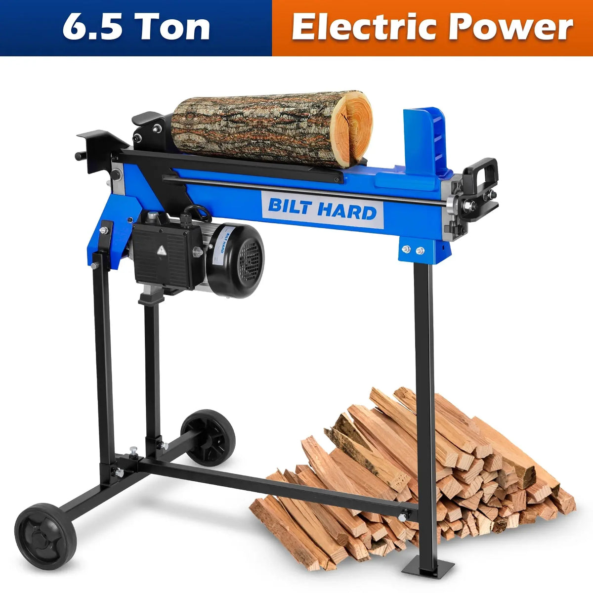 BILT HARD 6.5-Ton Electric Hydraulic Log Splitter with Stand – 15Amp Motor, Splits Logs up to 20.5", Perfect for Seniors & Home Use