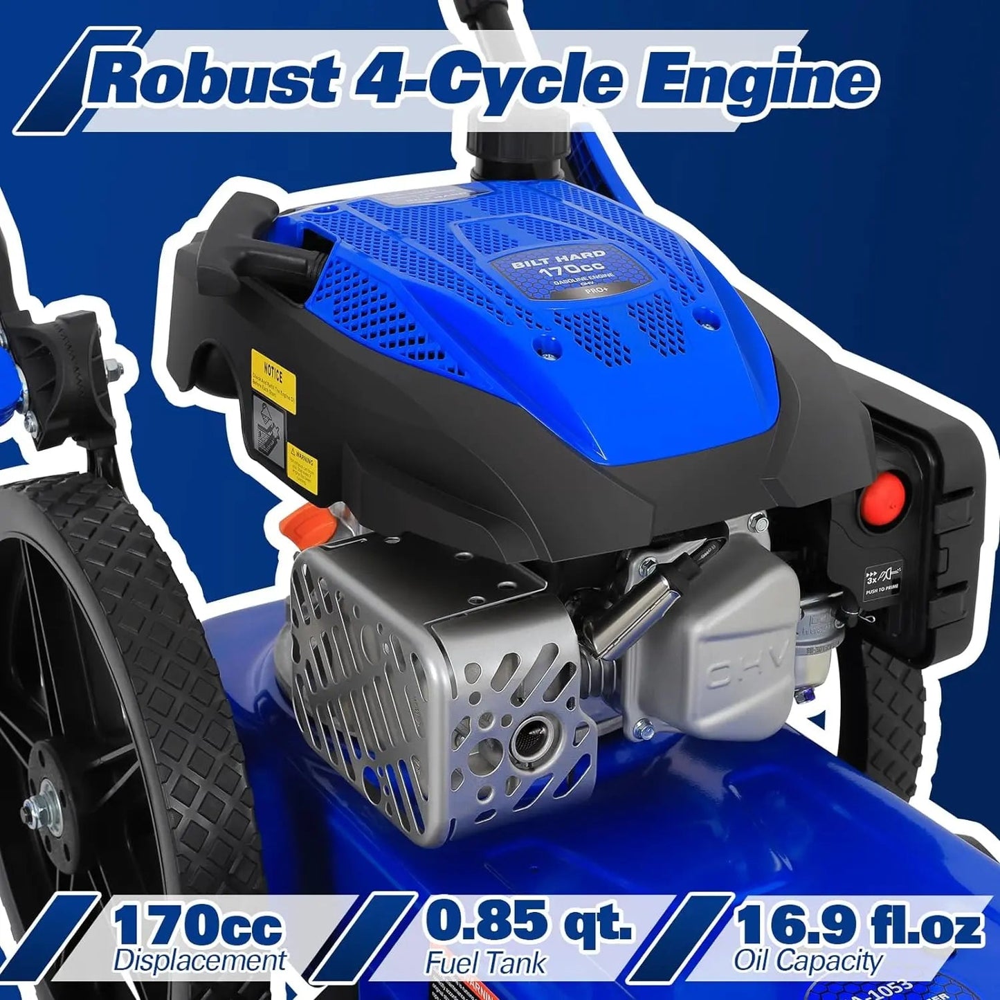 BILT HARD 22" Walk-Behind String Trimmer – 170cc 4-Cycle Gas Engine, Heavy-Duty Push Weed Eater & Brush Cutter with 14" Flat-Free Wheels