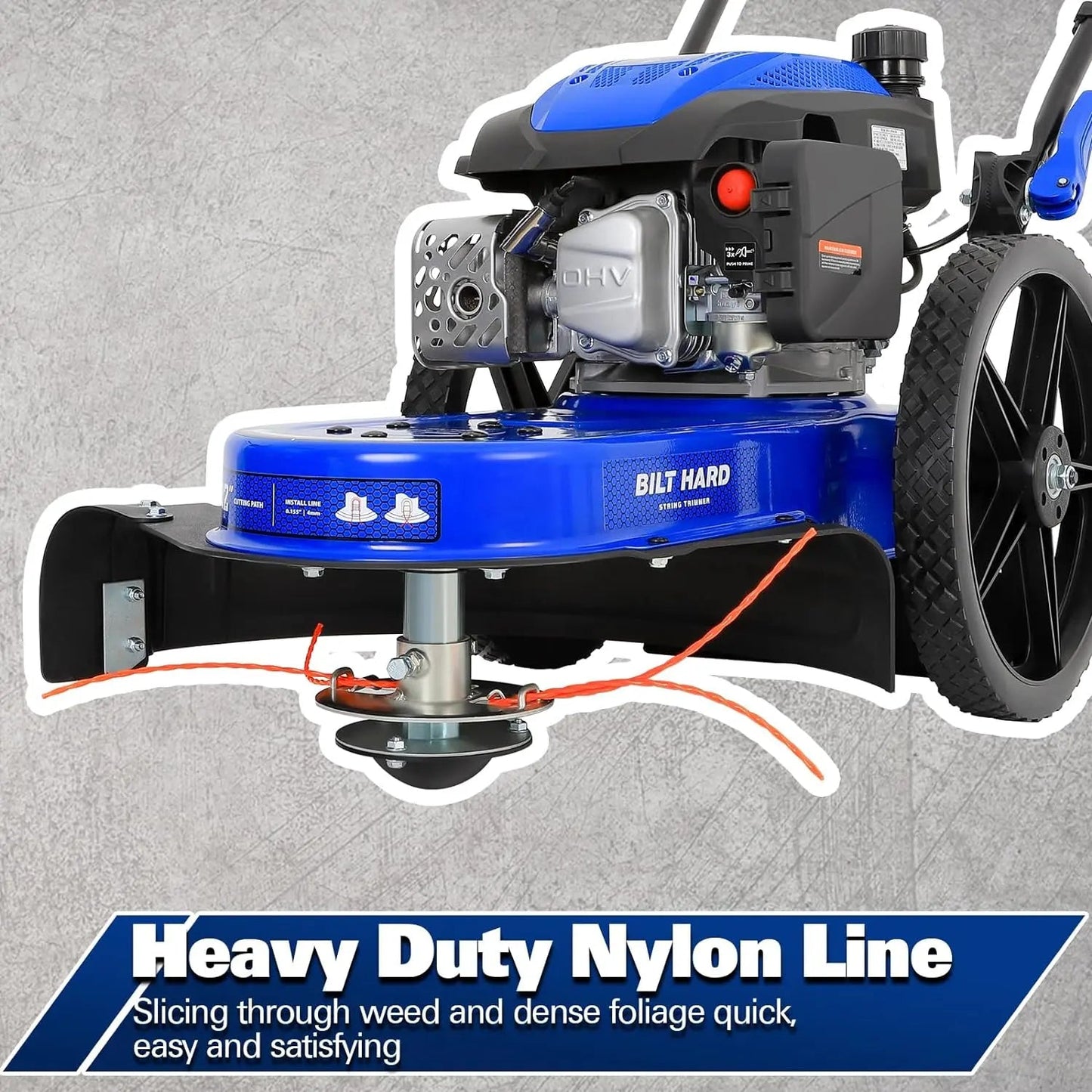 BILT HARD 22" Walk-Behind String Trimmer – 170cc 4-Cycle Gas Engine, Heavy-Duty Push Weed Eater & Brush Cutter with 14" Flat-Free Wheels