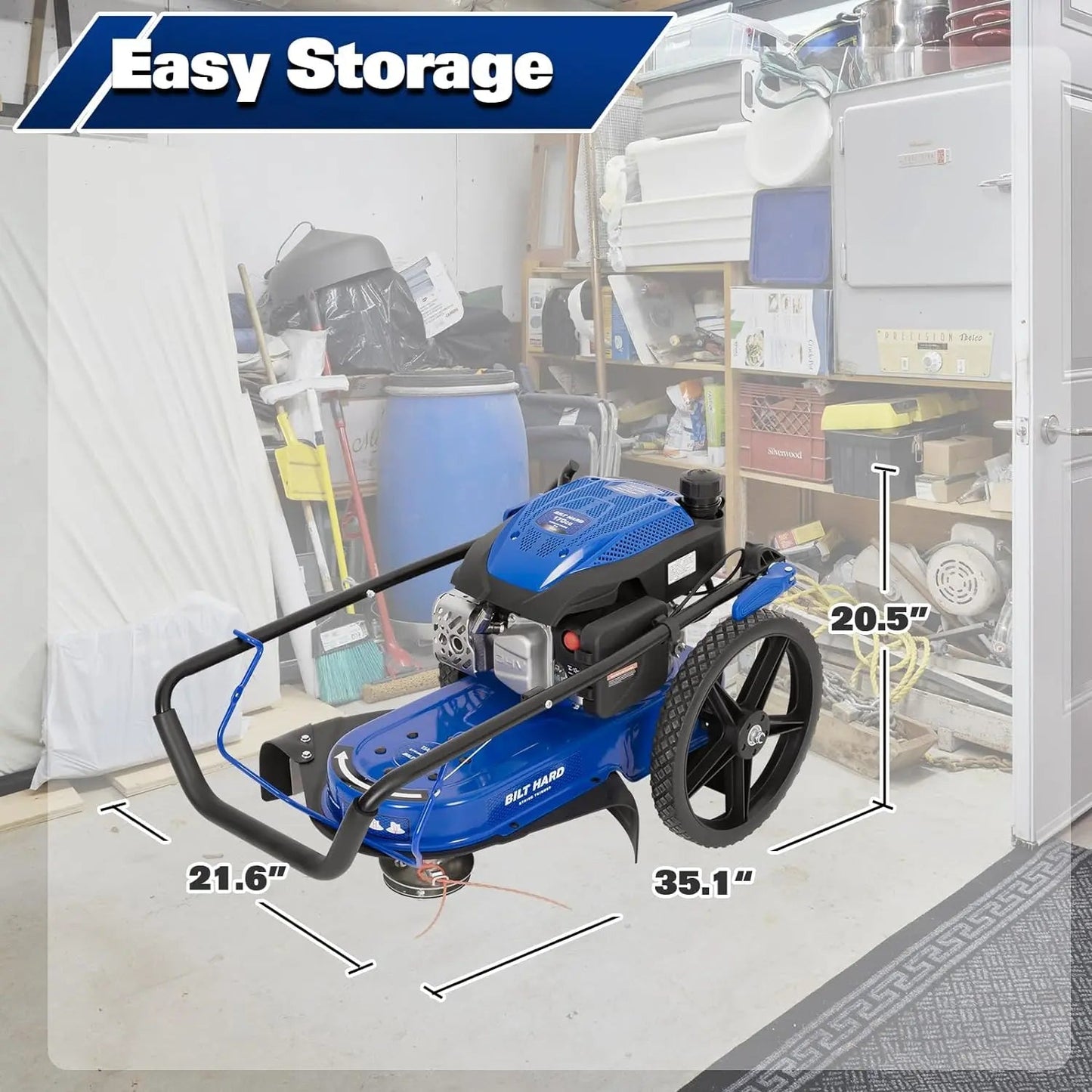 BILT HARD 22" Walk-Behind String Trimmer – 170cc 4-Cycle Gas Engine, Heavy-Duty Push Weed Eater & Brush Cutter with 14" Flat-Free Wheels