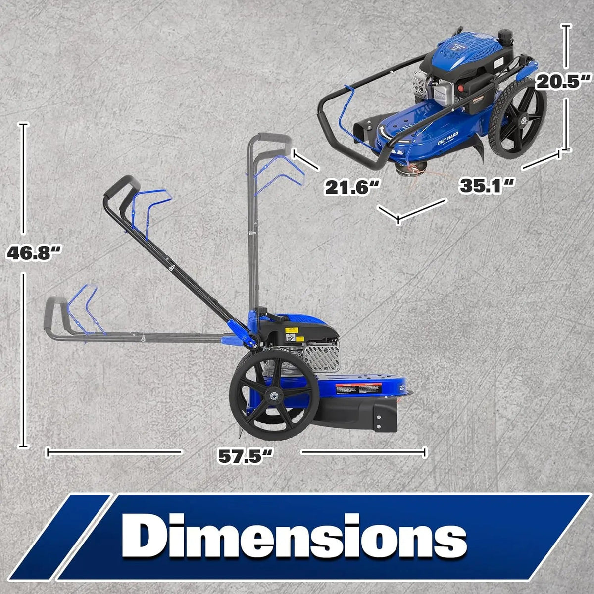 BILT HARD 22" Walk-Behind String Trimmer – 170cc 4-Cycle Gas Engine, Heavy-Duty Push Weed Eater & Brush Cutter with 14" Flat-Free Wheels