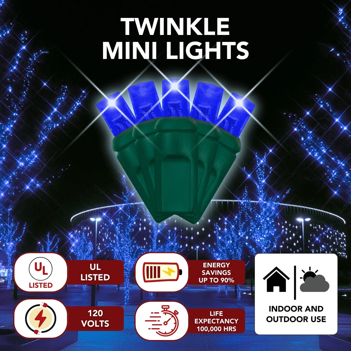 Blue LED Mini Lights 5MM Twinkle 6" Spacing