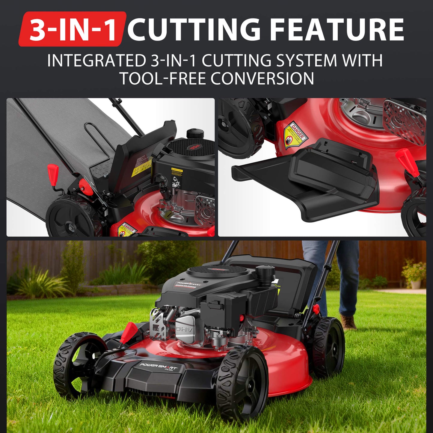 21 " 170cc Gas Self-Propelled 3-in-1 Lawn Mower DB8621S
