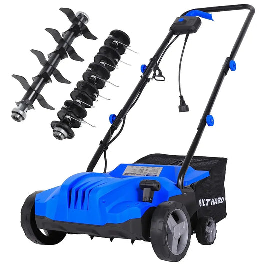 BILT HARD 12 Amp Electric Dethatcher & Scarifier: 13" Width, 8-Gallon Bag, 2-in-1 Walk-Behind Lawn Tool