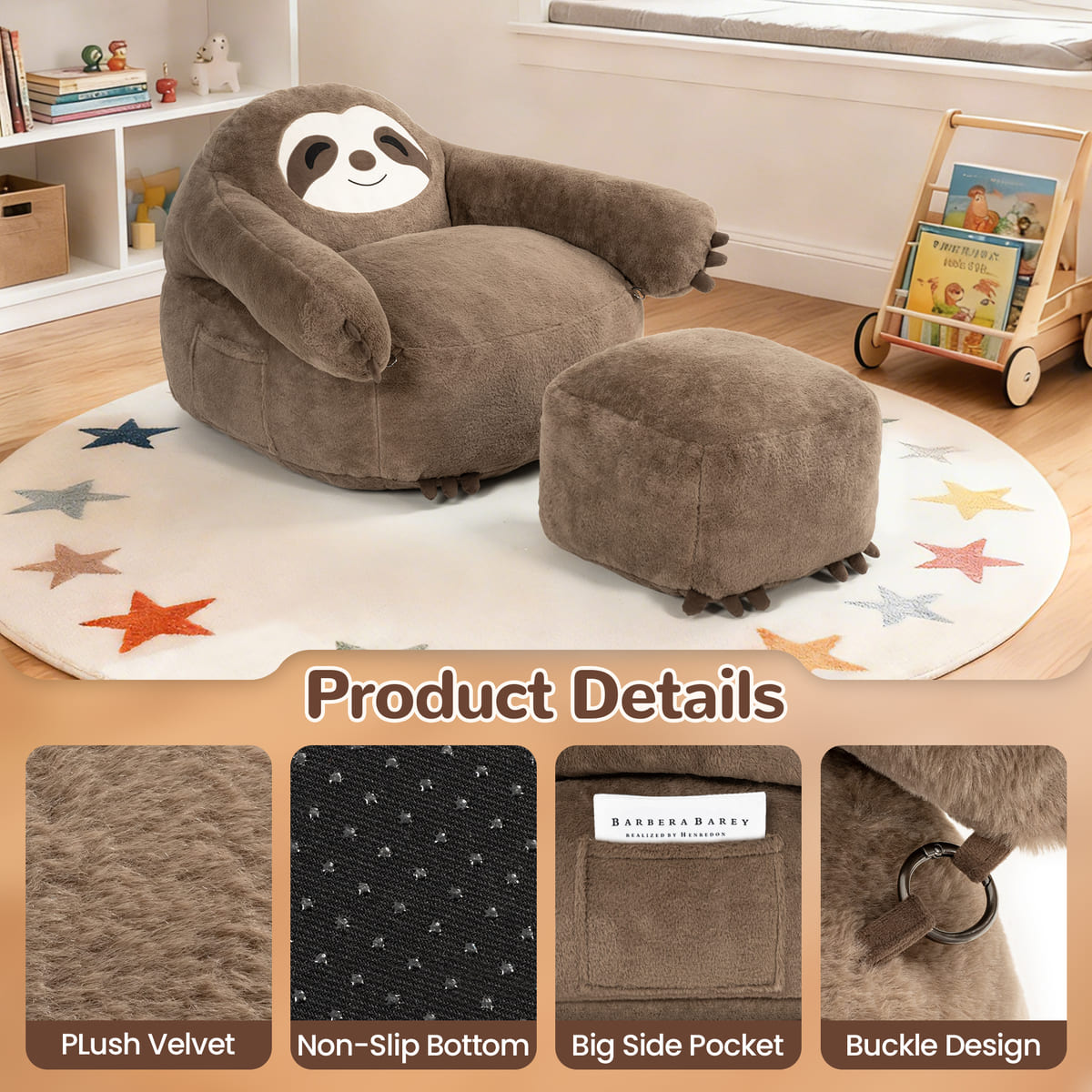 Sloth Bean Bag Chair with Ottoman