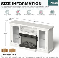 Pamapic 3-Sided Electric Fireplace TV Stand, Farmhouse Entertainment Center with 36" LED Fireplace & Glass Doors for Living Room