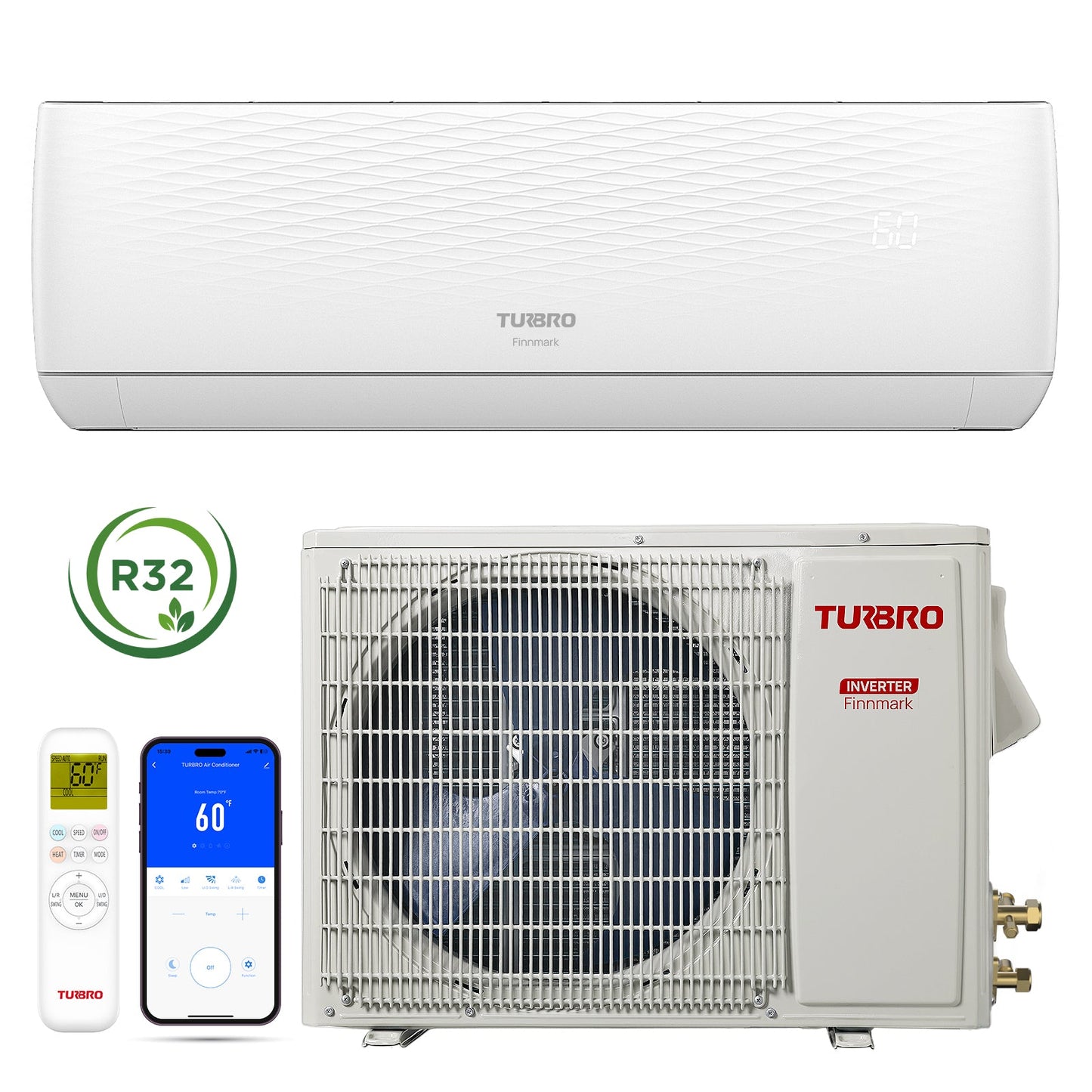 Finnmark 24,000 BTU WiFi Ductless Mini Split AC with Heat Pump, 230V (R32)