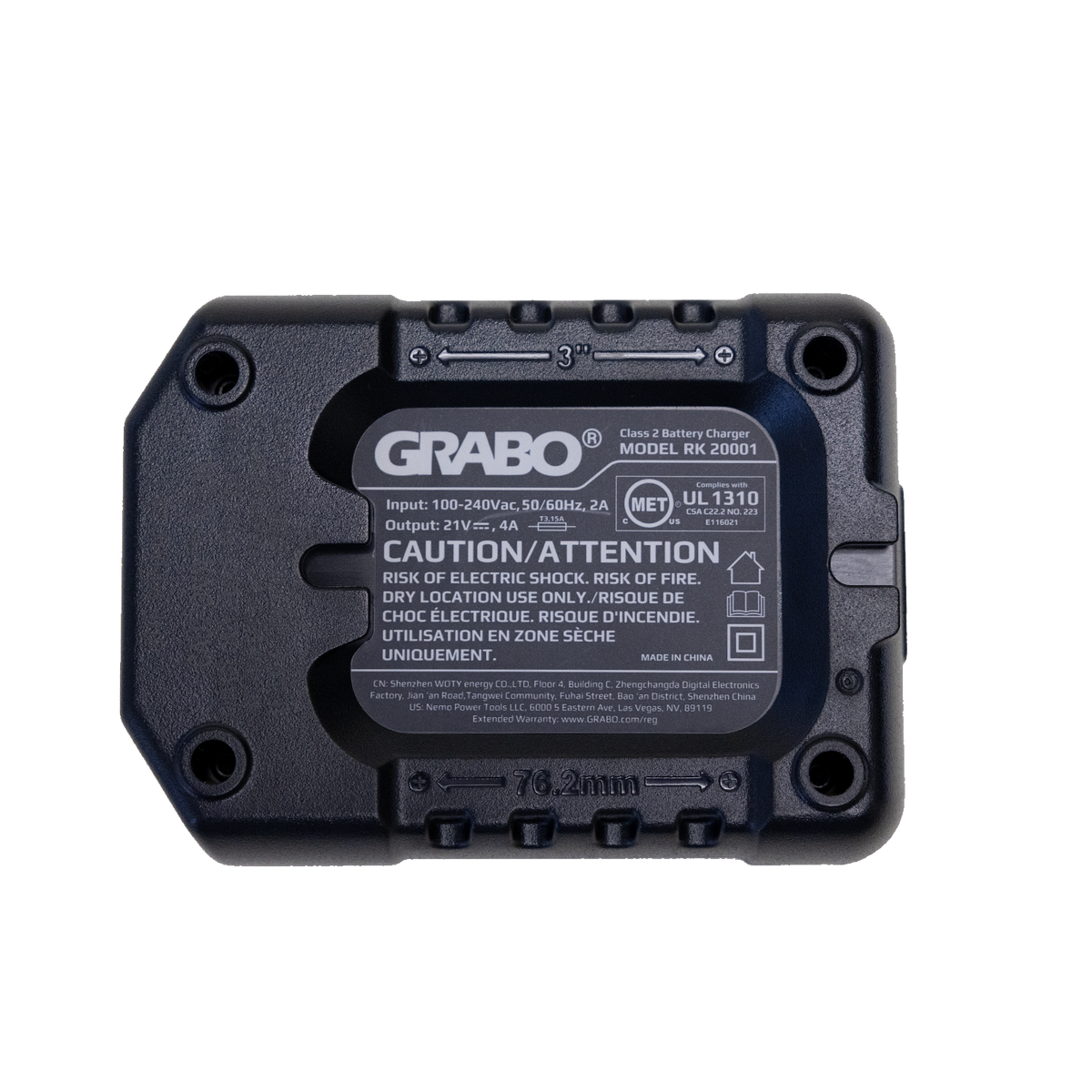 GRABO HighFlow 20V Battery Charger