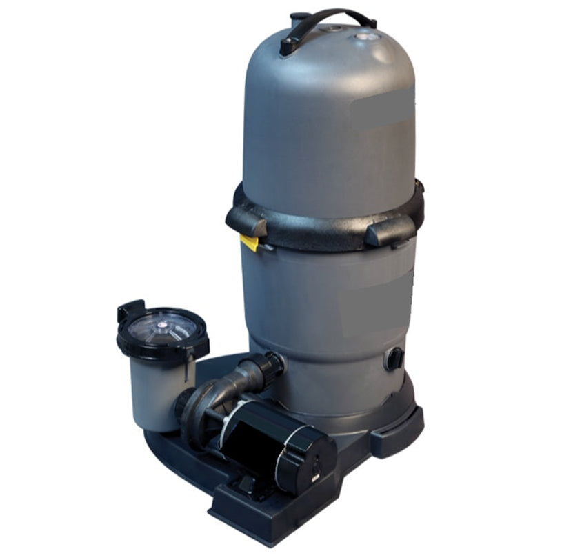 Gray pool filter system on a white background