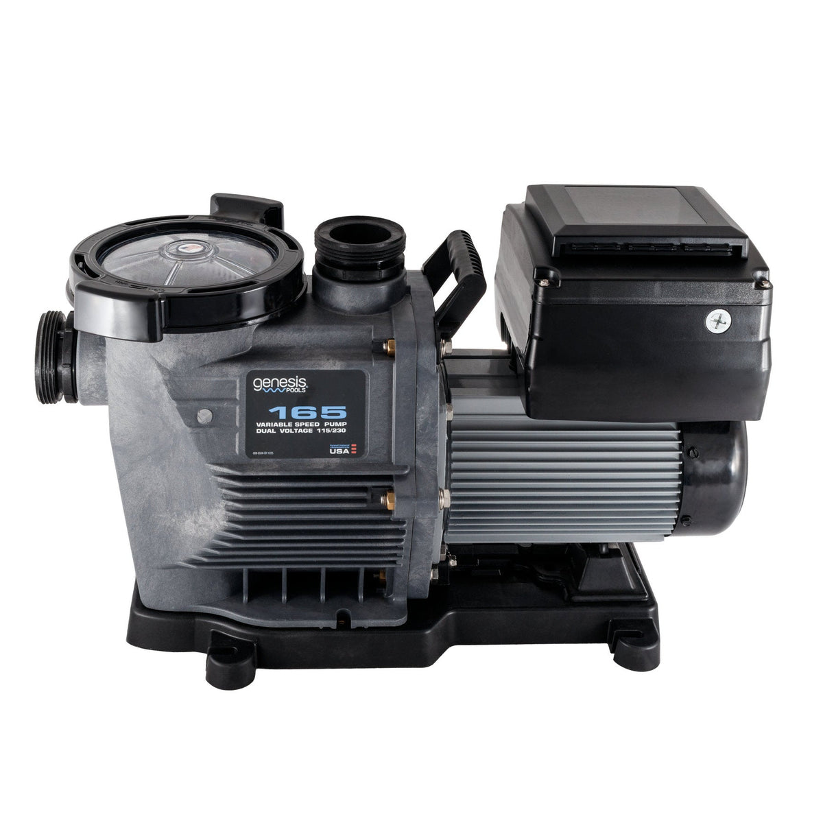 Pool pump with 'Genesis' branding on a white background