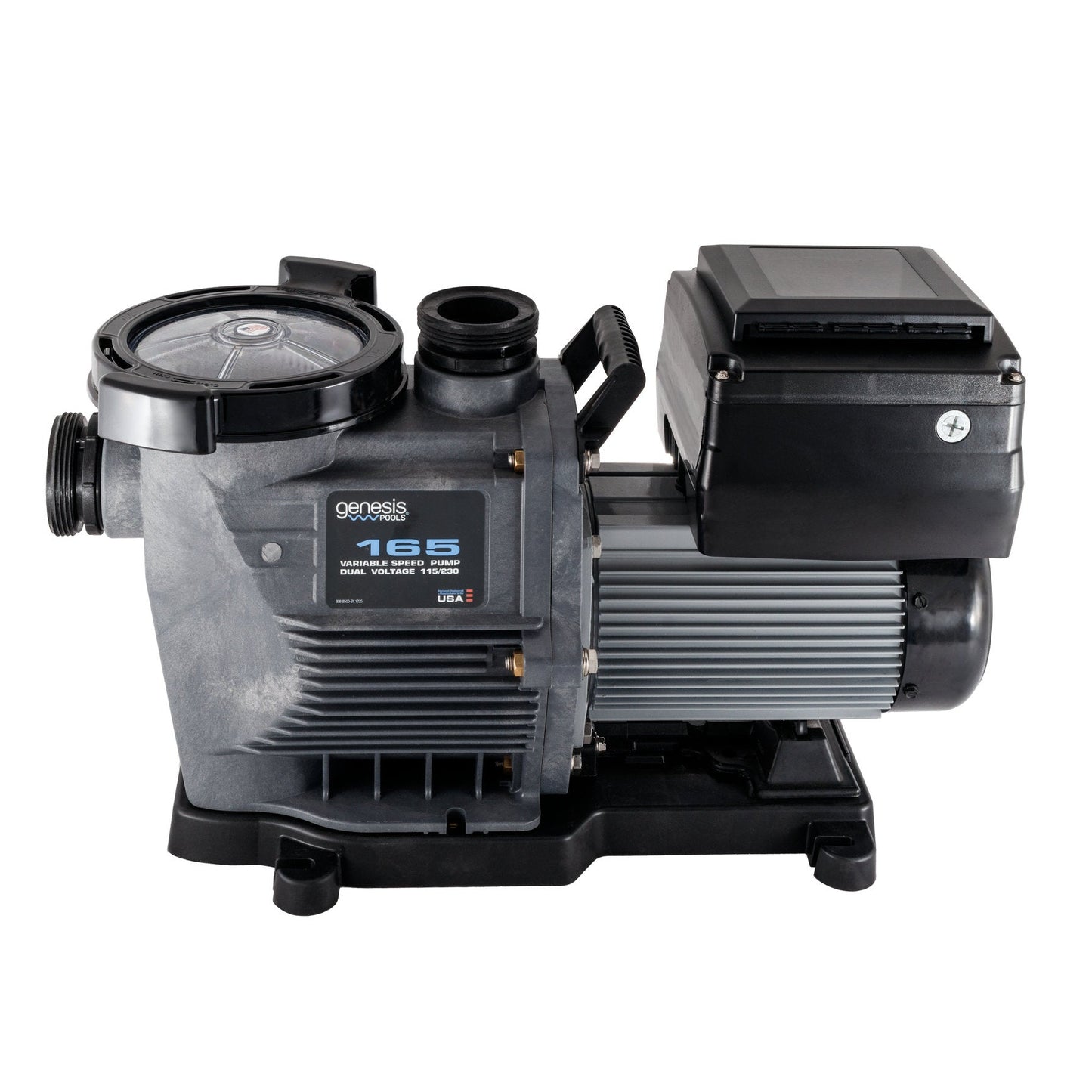 Pool pump with 'Genesis' branding on a white background