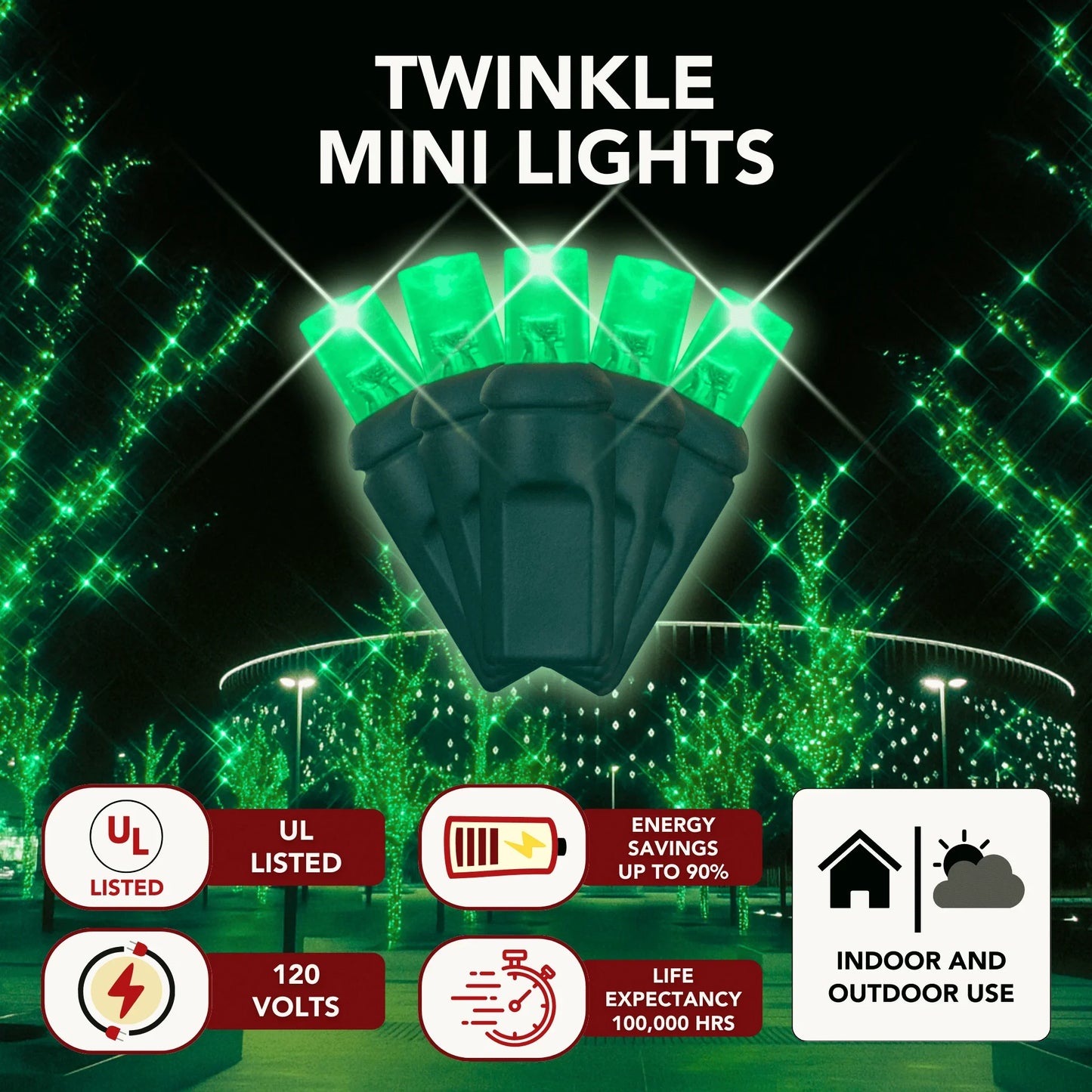 LED Mini Lights 5MM Green Twinkle Green Wire 6" Spacing