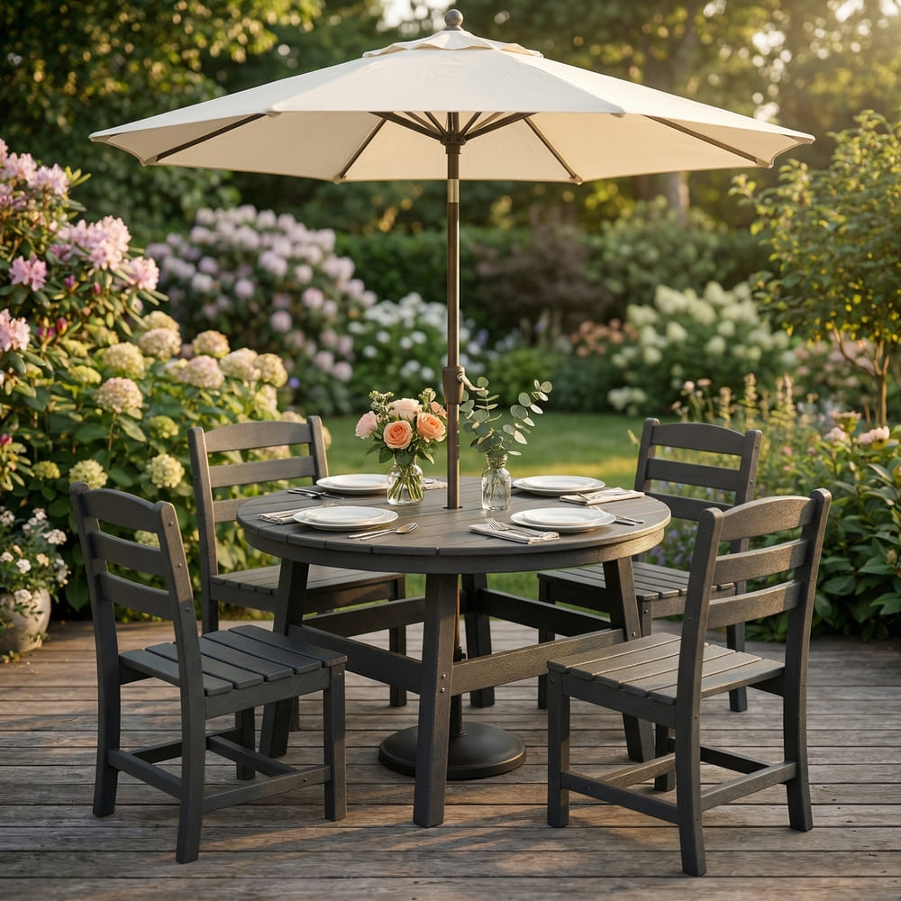 Pamapic HDPE Outdoor Dining Table and Chairs with Umbrella Hole