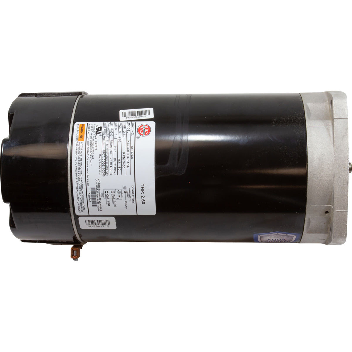 US Motors ASB748 2.0HP 230V 56Y Square Flange Pool Pump Motor
