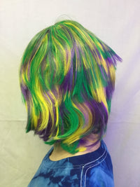 Mardi Gras Choppy Yellow Green Purple Layered Fat Tuesday Party Wig