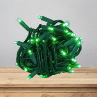 LED Mini Lights 5MM Green Static Green Wire - 6" Spacing