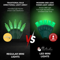 LED Mini Lights 5MM Green Static Green Wire - 6" Spacing