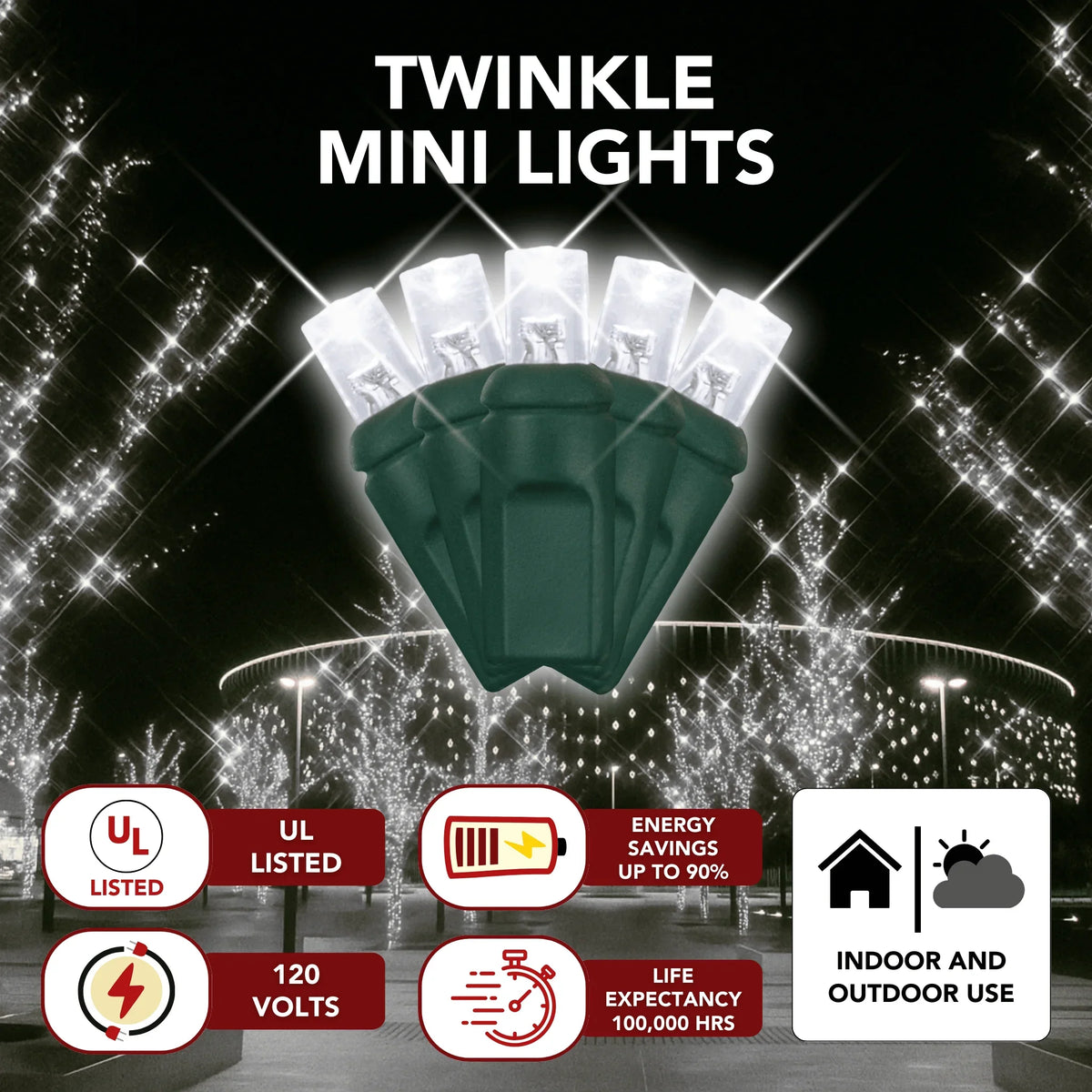 LED Mini Lights 5MM Pure White Twinkle Green Wire  6" Spacing