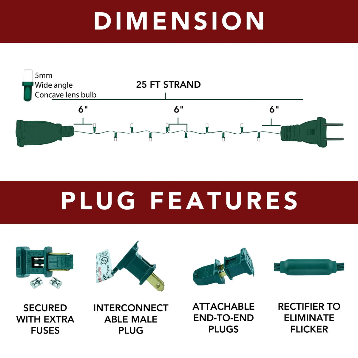 LED Mini Lights 5MM Pure White Twinkle Green Wire  6" Spacing