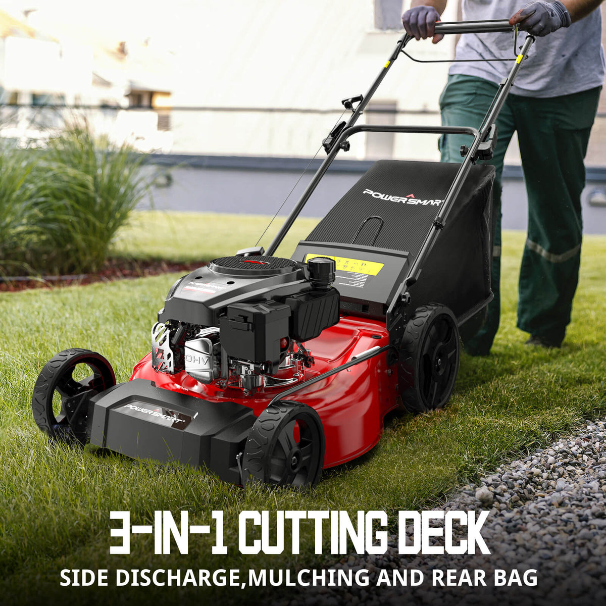 21" 170cc Gas Self-propelled 3-in -1 Lawn Mower w/ 10-Inch Rear Wheels MB8602S