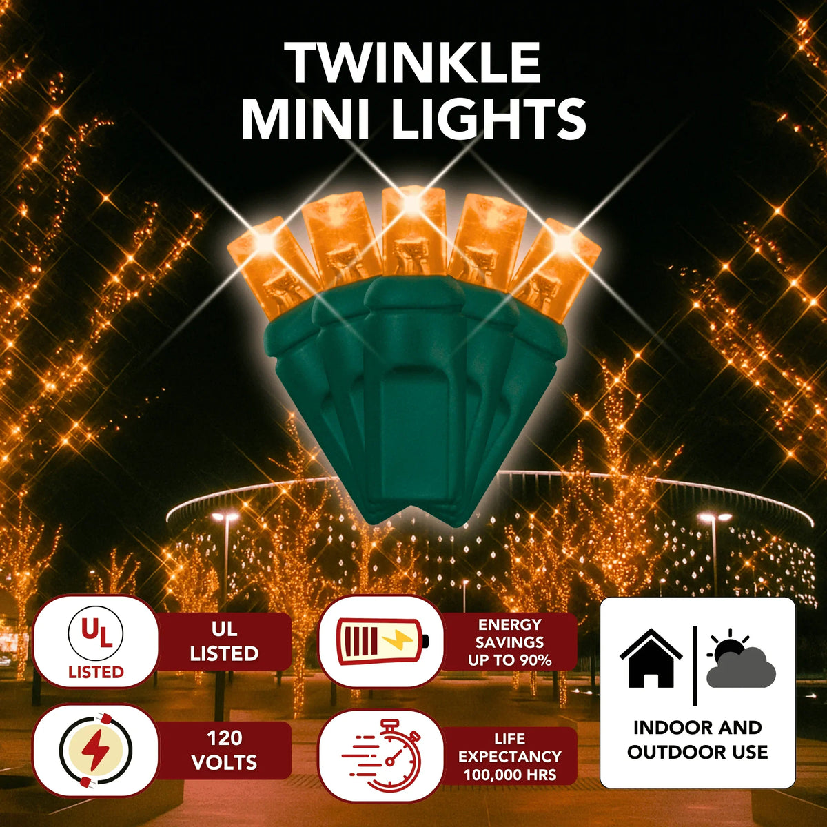LED Mini Lights 5MM Orange Twinkle  6" Spacing