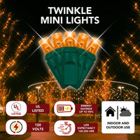 LED Mini Lights 5MM Orange Twinkle  6" Spacing
