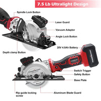 20V Mini Circular Saw Cordless with 4.0Ah Battery and Charger PS76138A