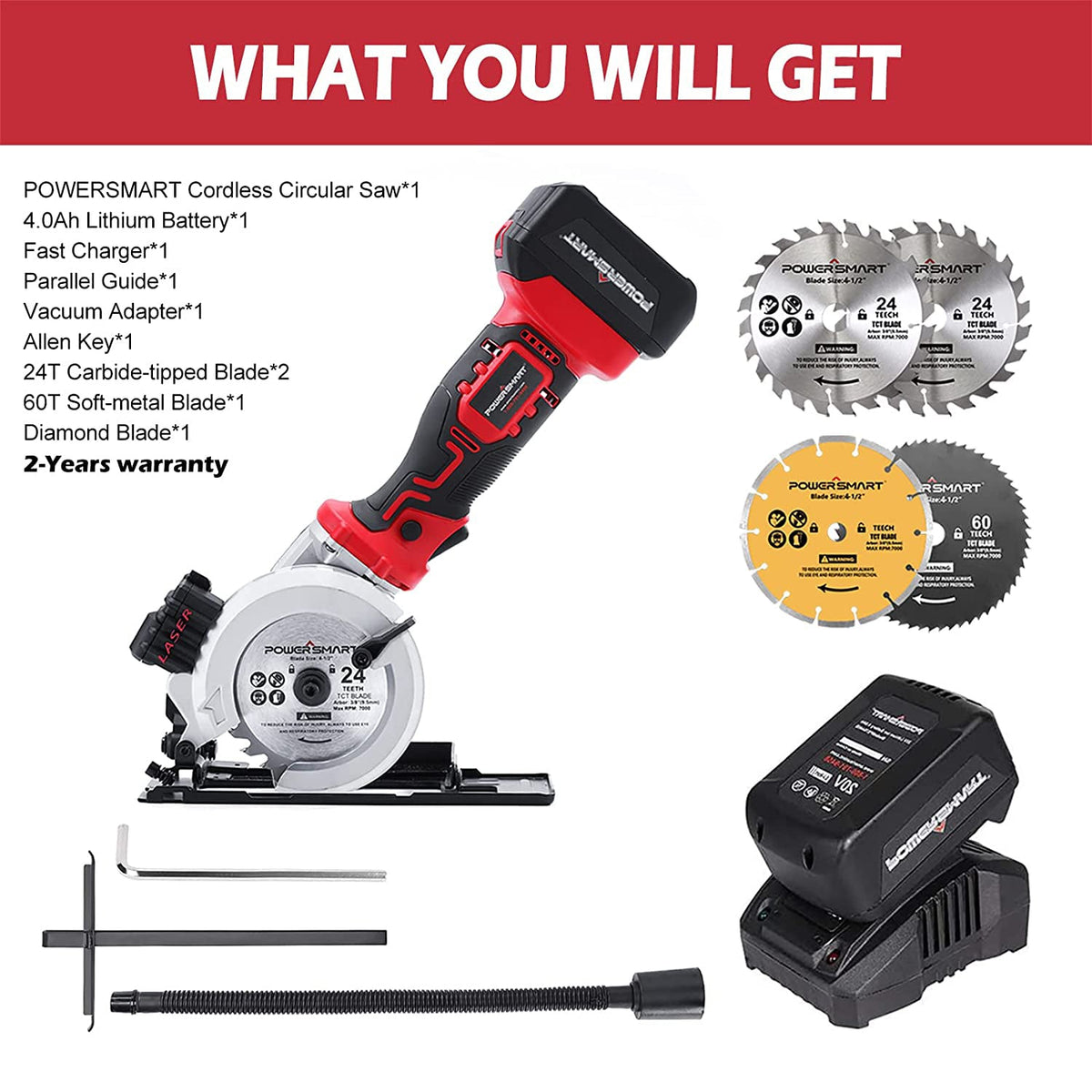 20V Mini Circular Saw Cordless with 4.0Ah Battery and Charger PS76138A