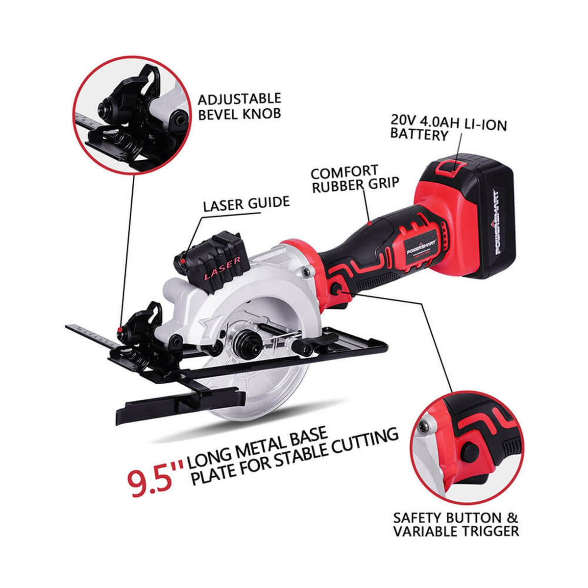 20V Mini Circular Saw Cordless with 4.0Ah Battery and Charger PS76138A