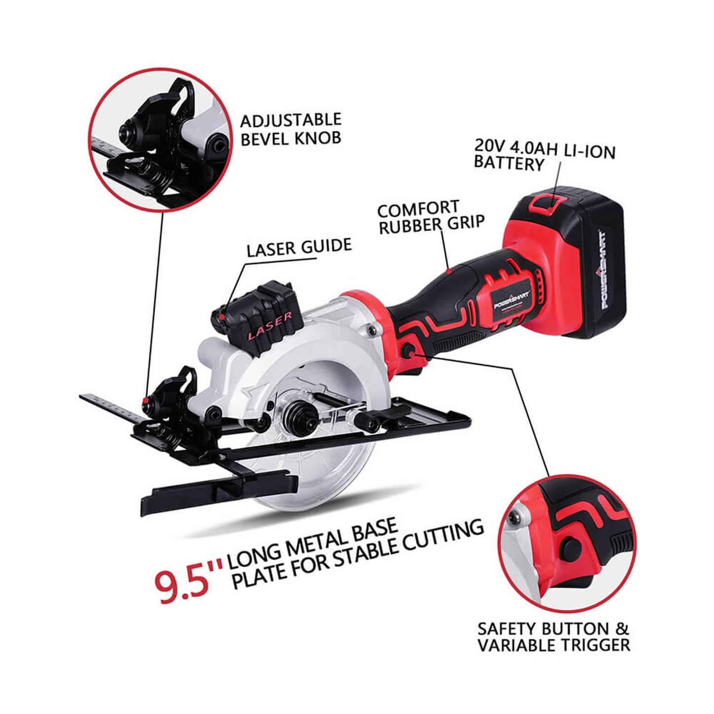 20V Mini Circular Saw Cordless with 4.0Ah Battery and Charger PS76138A
